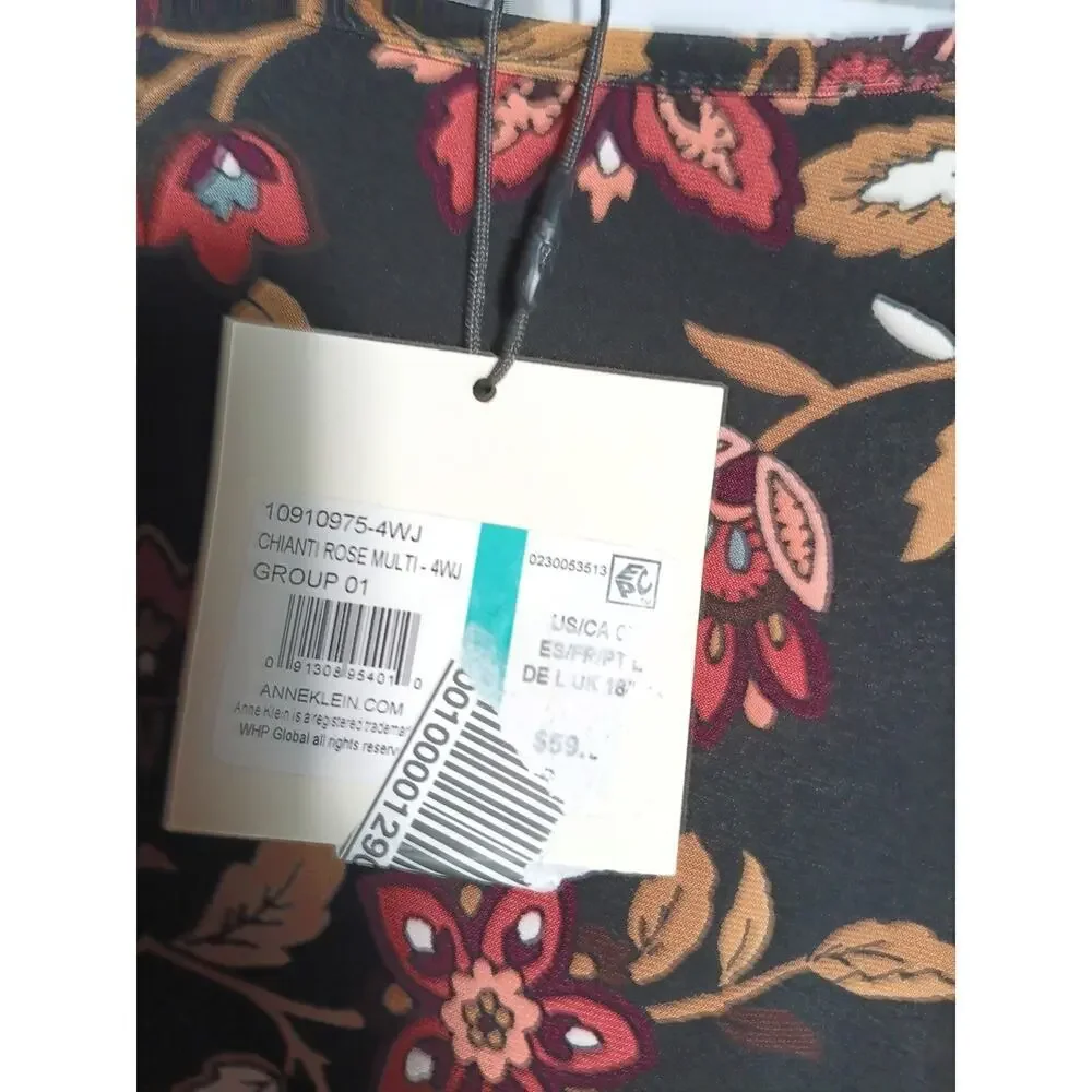 NWT Anne Klein Plus 0X Black Floral Chianti Rose Stretch Knit T-Shirt Top - Picture 4 of 5